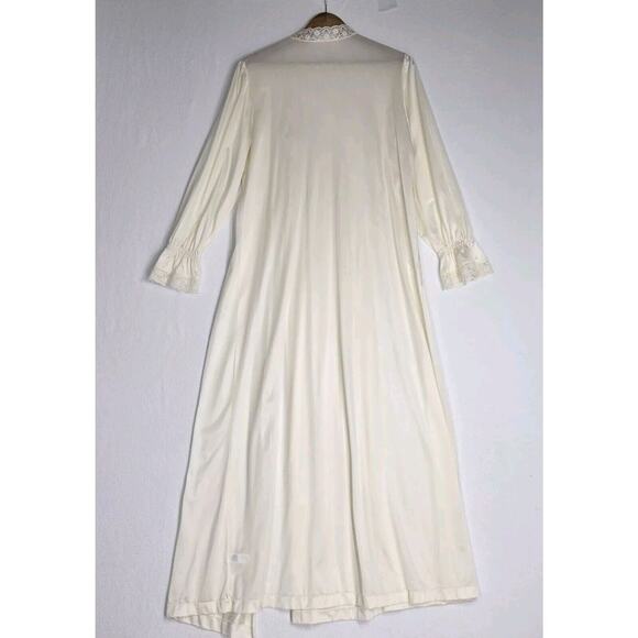 VTG Gilead Peignor Robe Sz L Ivory Satin Lace Accents High Neck Button - Picture 8 of 14